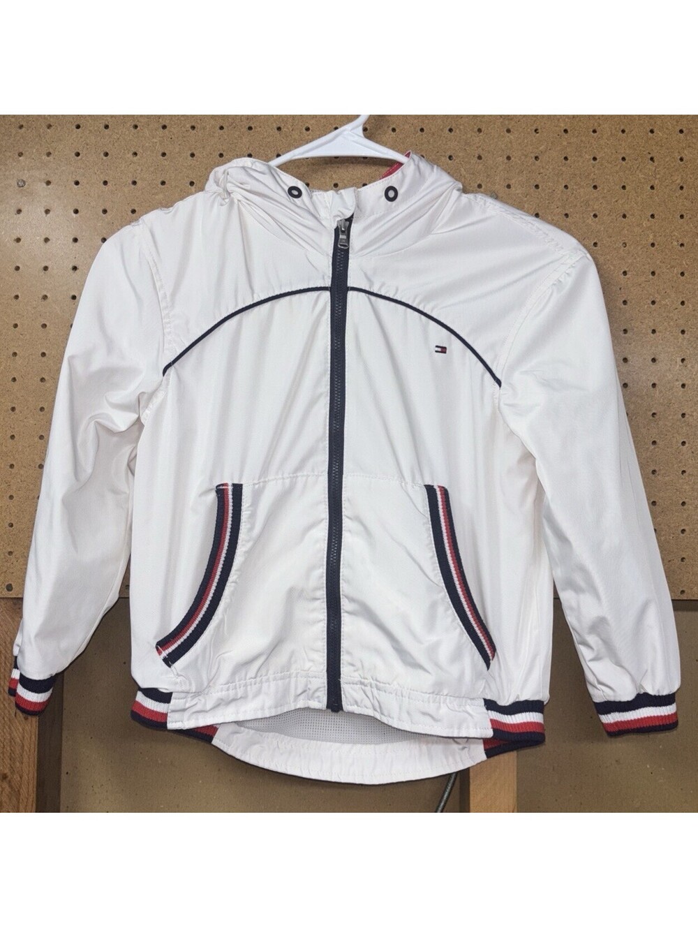 Tommy Hilfiger White Windbreaker Rain Jacket Youth Small 6/7